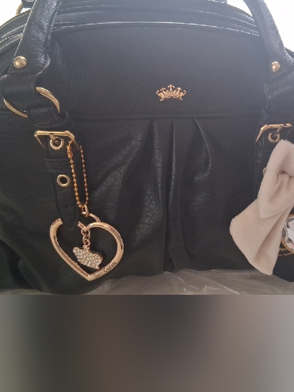 Juicy Couture Black Satchel with Gold Heart Charm - Picture 10 of 11